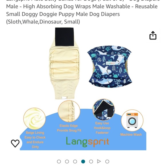 Lang spirit set of three Velcro closure, dog diapers fits small dog - Picture 3 of 6